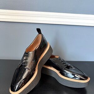 Zara Trafaluc 39 (Size 8) Black Patent Leather Platform Oxford Shoes |